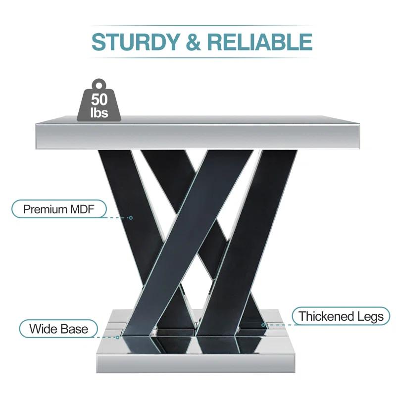 Modern Entryway Console Table With Crushed Diamond Inlay, 35" Silver Mirrored Glass Hallway Table For Entryway, Glam Decorative Sofa Tables For Living Room