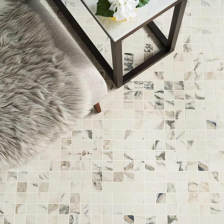 Saroshi Calacatta Rustico 11.81 in. x 11.81 in. Matte Porcelain Floor and Wall Mosaic Tile (0.96 sq. ft./Each)