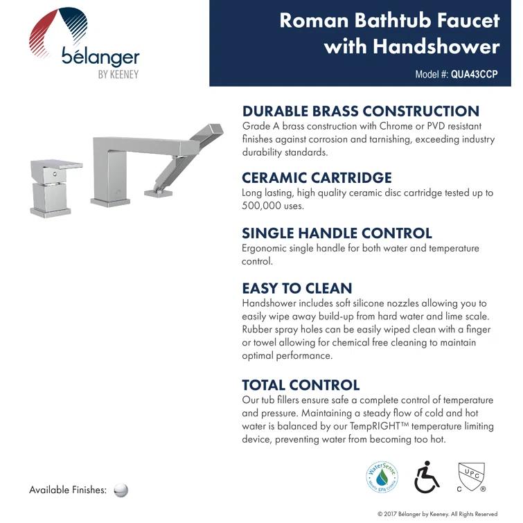 Keeney Quadrato Deck Tub Filler with Diverter QUA43CMB