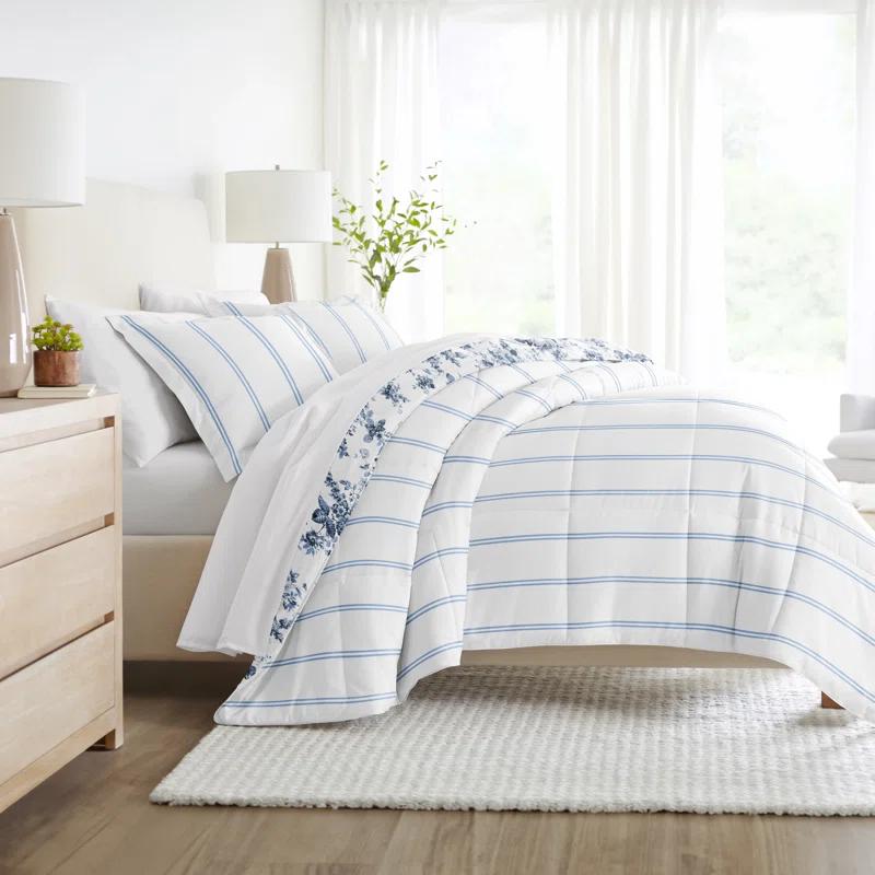 Becky Cameron Stone All Season Down-Alternative Comforter Set in Cabbage Rose Stripe