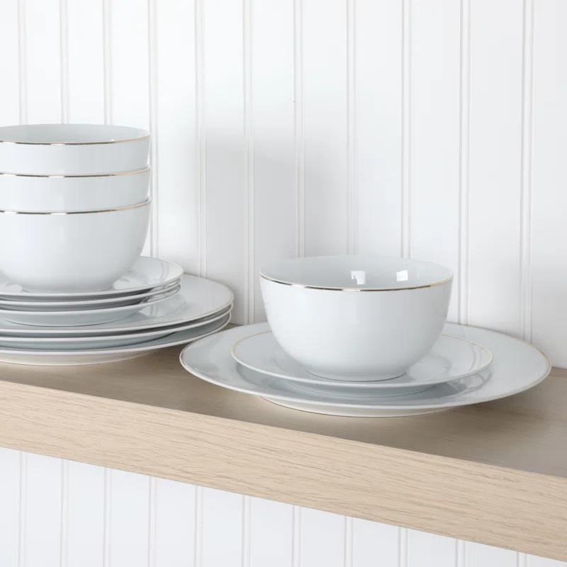 Martha Stewart Martha Stewart Gracie Lane High Fired Porcelain Plates and Bowls Set White w/ Gold Band