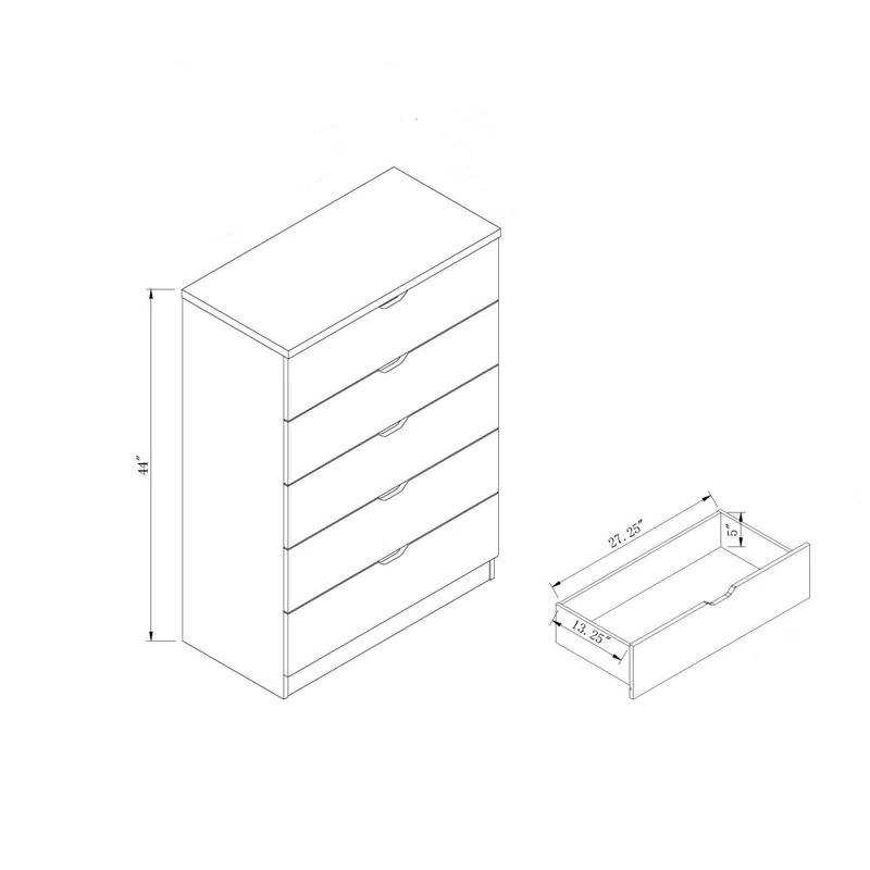Modern five drawer clothes and storage chest cabinet with cutout handles in Hazelnut color