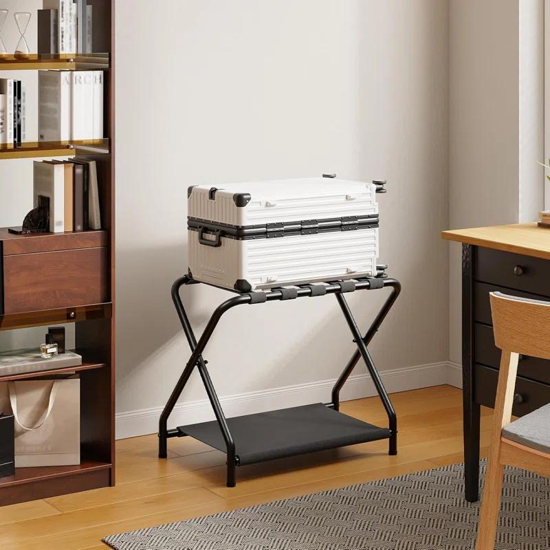 BINO Luggage Rack, Pack Of 2, Folding Suitcase Stand With Fabric Storage Shelf For Guest Room, Bedroom, Hotel, Holds Up To 100 Lb, 27 X 15.3 X 22 Inches, Space Saving