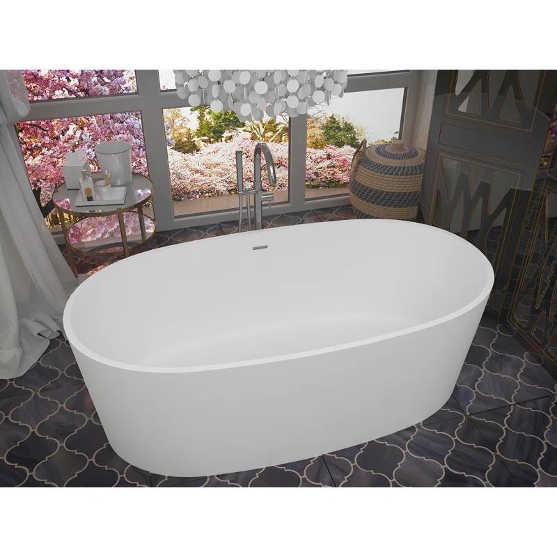 Roccia 62'' x 32'' Freestanding Soaking Solid Surface Bathtub