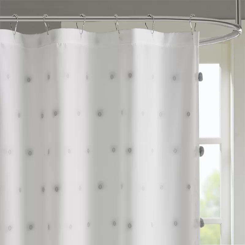 White and Gray Polka Dot Fabric Shower Curtain