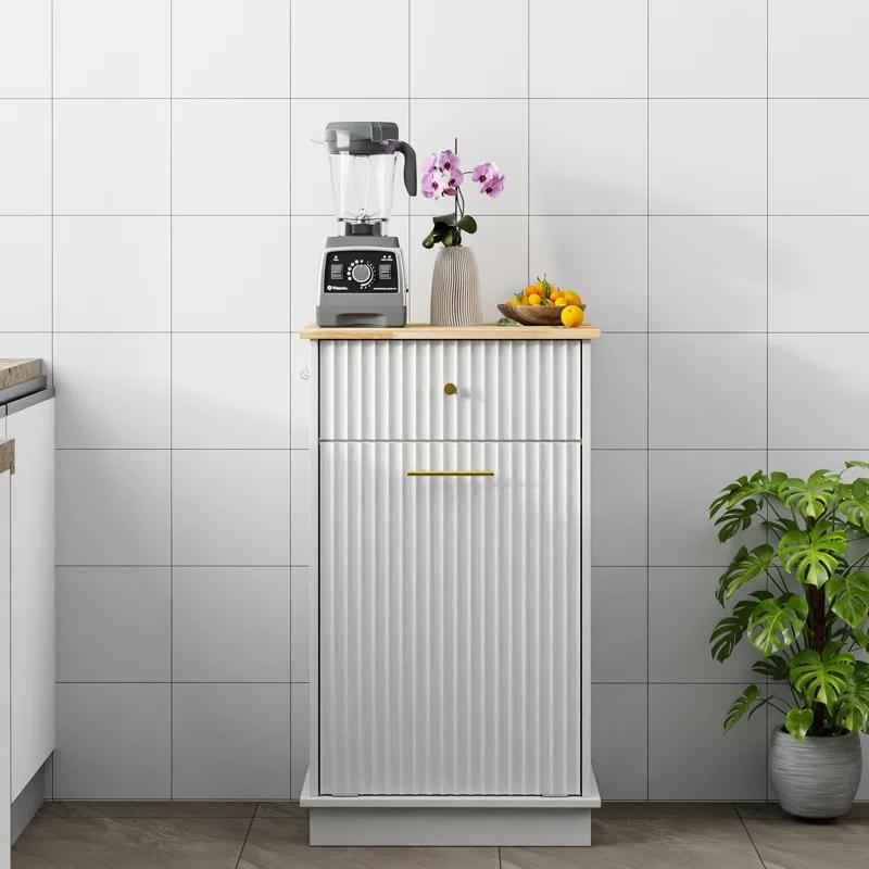 Alaulm 10 Gallons Tilt out Trash Can Cabinet with Drawer, Freestanding Kitchen Trash Can Cabinet (Not Include Trash Can)