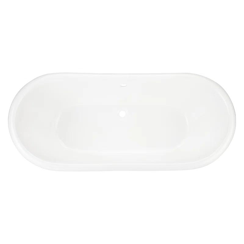 Frayser 71" Cast Iron Soaking Double Slipper Pedestal Freestanding Tub with Rolled Rim and Drain Kit
