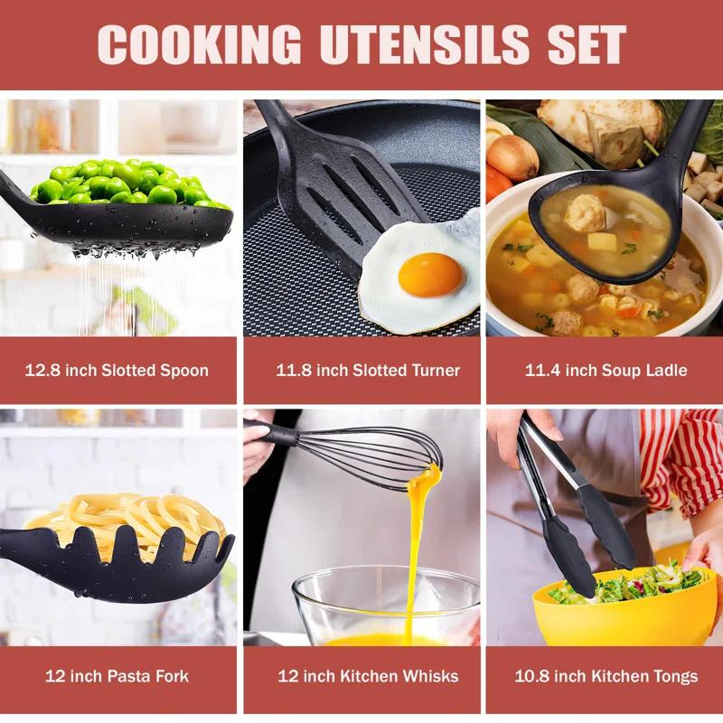 Kitchen Utensils Set For Cooking-7 Cooking Utensils,6 Knife Set Black,5 Utensil Sets,Utensilios De Cocina(18-In-1)