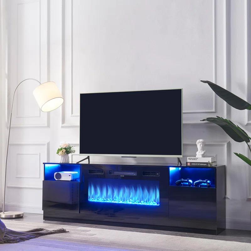 Hohenstein 70'' Fireplace Media Console, LED TV Stand for TVs Up to 80" with 36" Electric Fireplace