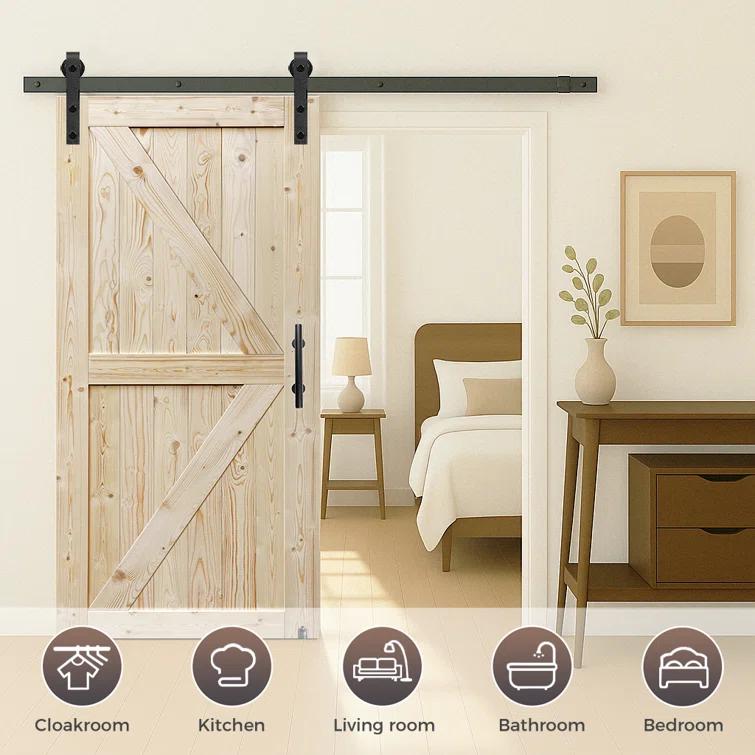 S&Z TOPHAND S&Z TOPHAND Unfinished British Brace Knotty Barn Door with Sliding Door Hardware Kit/Solid Wood/Sliding Door/Double Surfaces/A Simple Assembly is Required