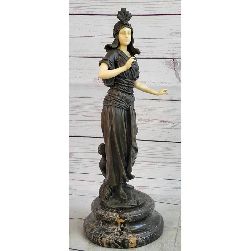 Bloomsbury Market Ayme Art Deco Bronze And Faux Bone Turkish Princess Sculpture Brown Marble Base Decor