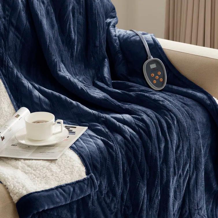 Woolrich Woolrich Heated Plush to Berber Sapphire Blue Blanket Queen
