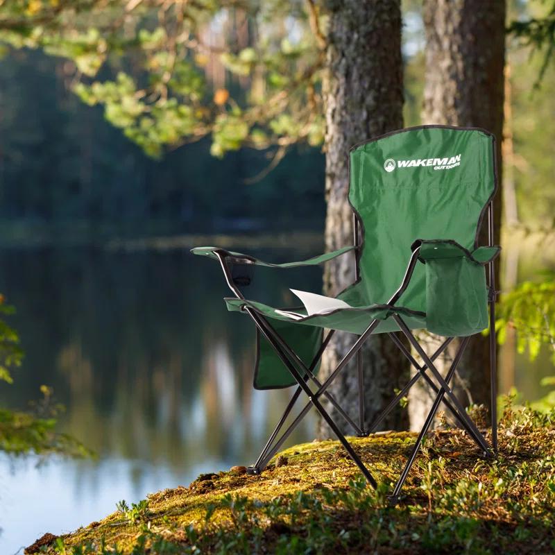 wakeman Wakeman Oversized Camping Chair with Cupholder and Cooler- Folding Chair with 300lb Capacity, Green