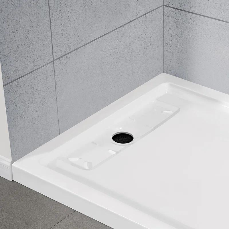 OVE Decors 72" x 36" Rectangle Shower Base Pan, White Acrylic, Hidden Side Drain, Reversible Design