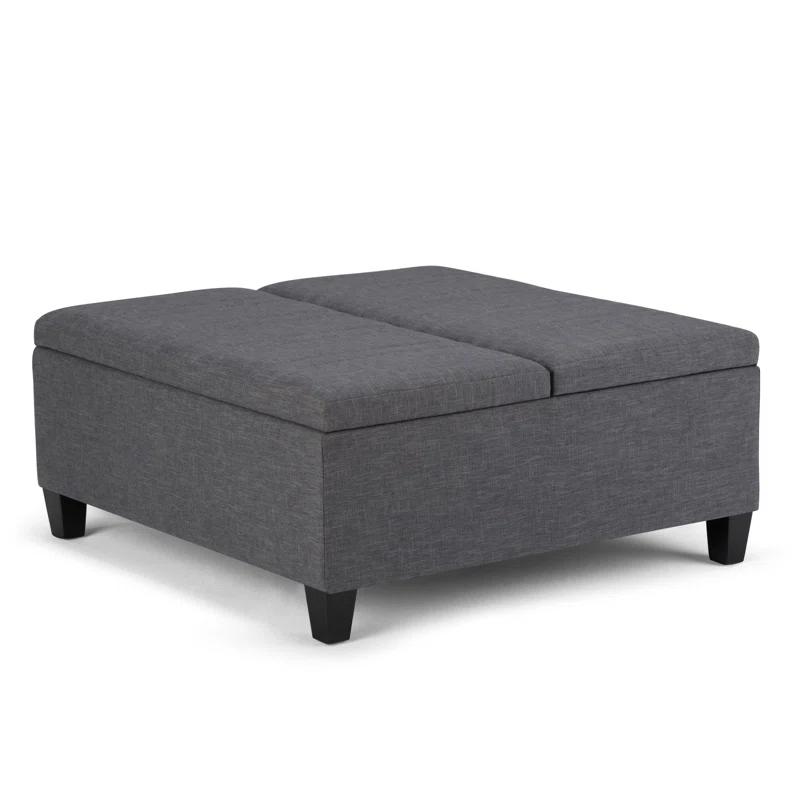 Simpli Home Ellis 36"W Upholstered Square Coffee Table Storage Ottoman with Split Lift Top