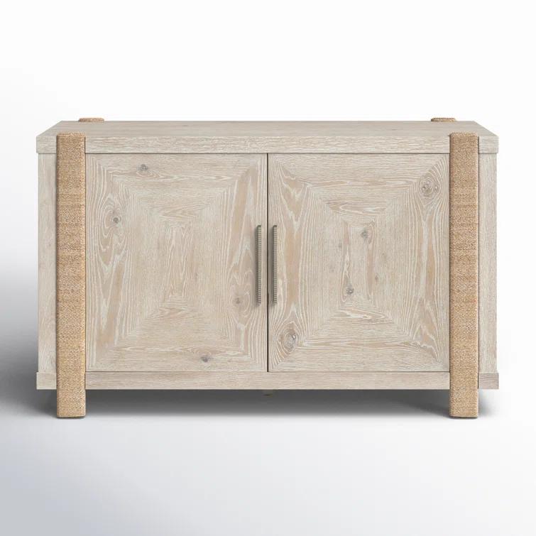 Beige Oak Veneer Transitional Sideboard with Rope-Wrapped Legs