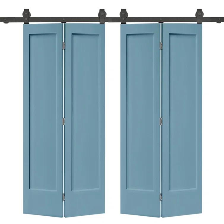 Calhome Paneled MDF Composite Double Bifold Barn Doors with Installation Hardware Kit