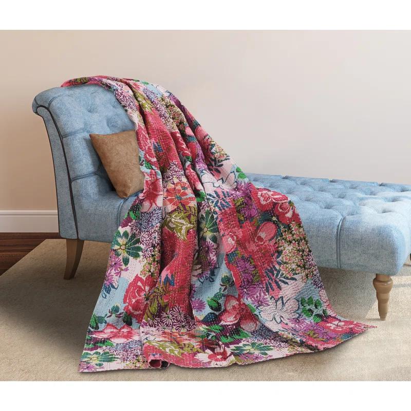 Rajani Home Advika Handmade Kantha Cotton Throw Blanket