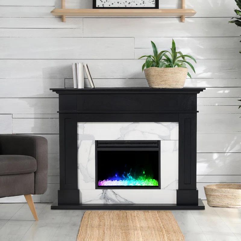 Cambridge Cambridge Sofia 53-in. Electric Fireplace Mantel in with Black Marble Inlay and Crystal Rocks