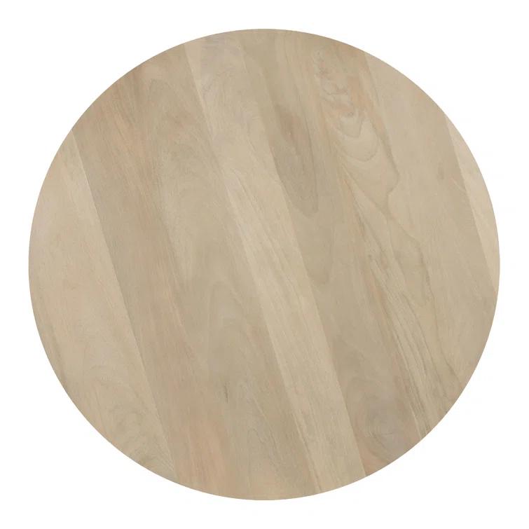 The Urban Port Hazel Coffee Table with 3 Pillar Legs, 35.5 Inch Round Top, Natural Brown Mango Wood