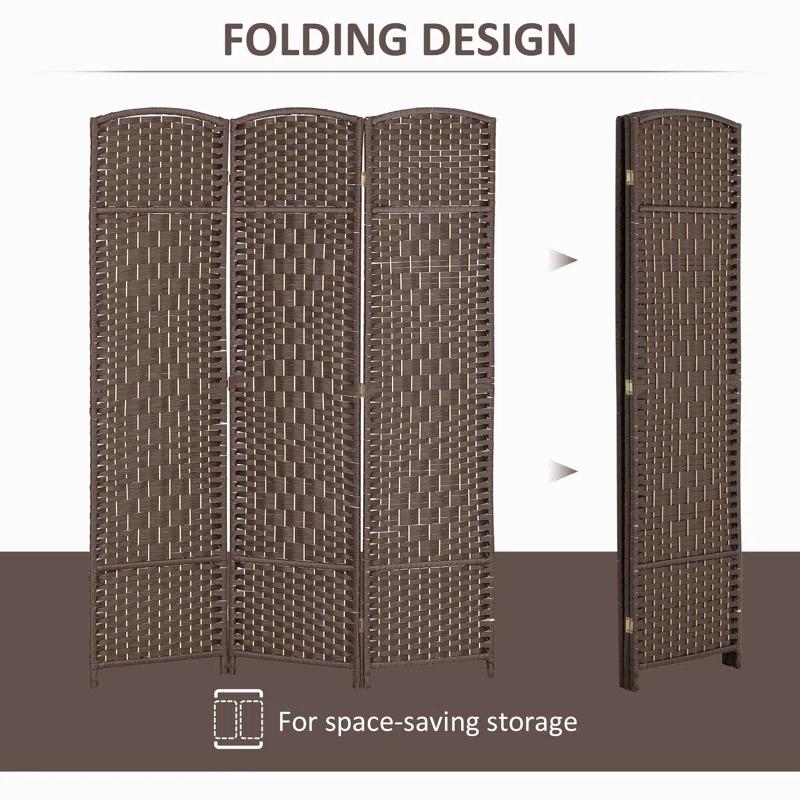 Winston Porter 3 Panel Room Divider, 6' Tall Folding Privacy Screen, Hand-Woven Freestanding Wall Partition For Home Office, Bedroom