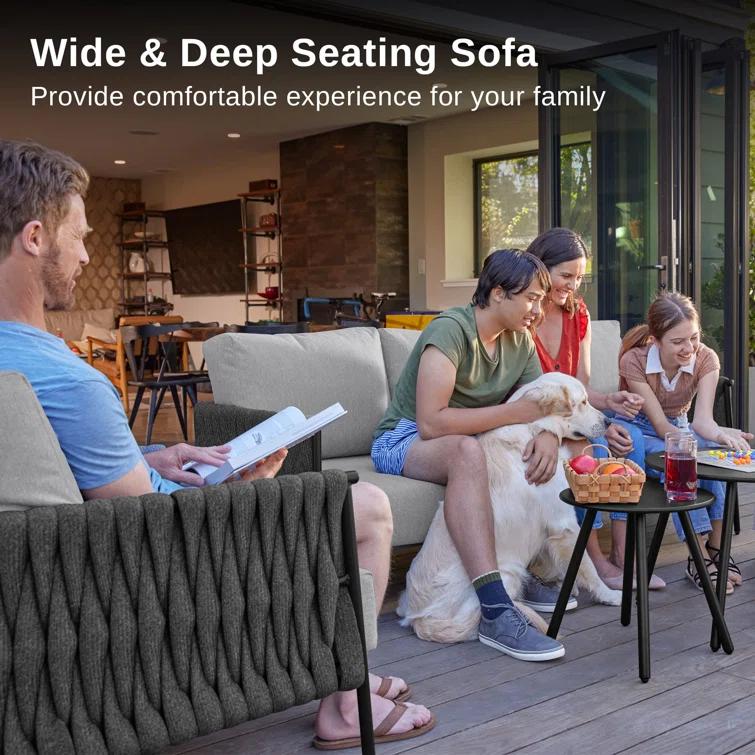 EAST OAK Patio Furniture Set 5 Pieces Sofa with Two Round Coffee Table  and Waterproof Thick Cushion Deep Seating