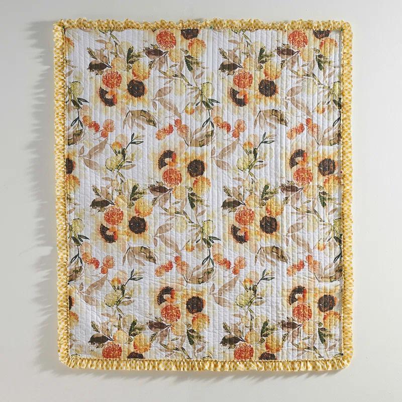 Greenland Home Fashions Somerset Sunflower Reversible Quilted Throw with Gingham Ruffles