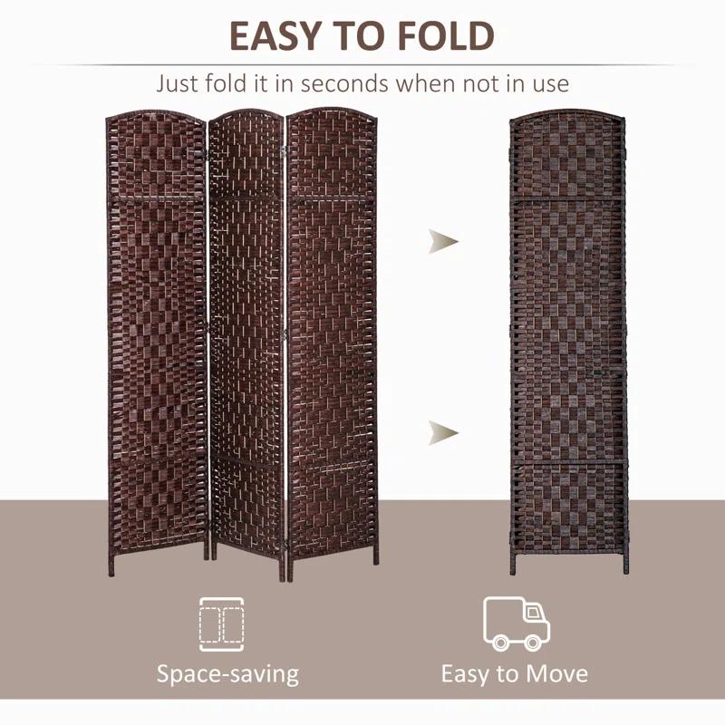 Gracie Oaks 6' Tall Wicker Weave 3 Panel Room Divider Privacy Screen