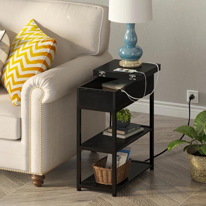 17 Stories End Table with Storage and Charging Station