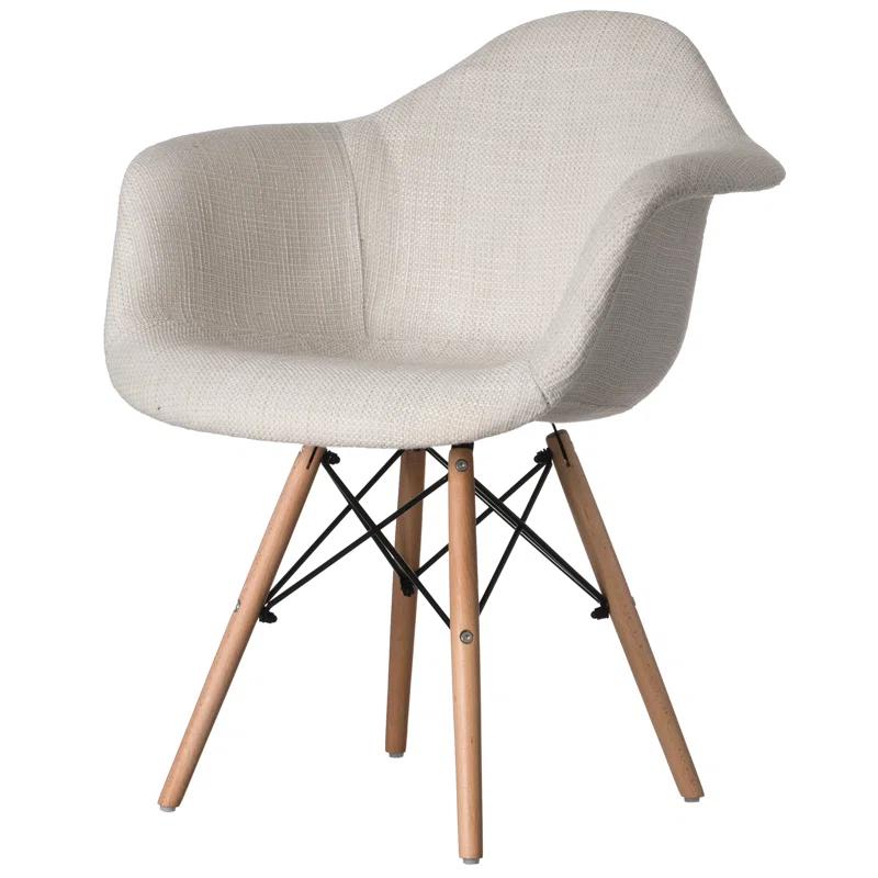 George Oliver Mid-century Modern Style Fabric Lined Armchair With Beech Wooden Legs, Black And White | Wayfair