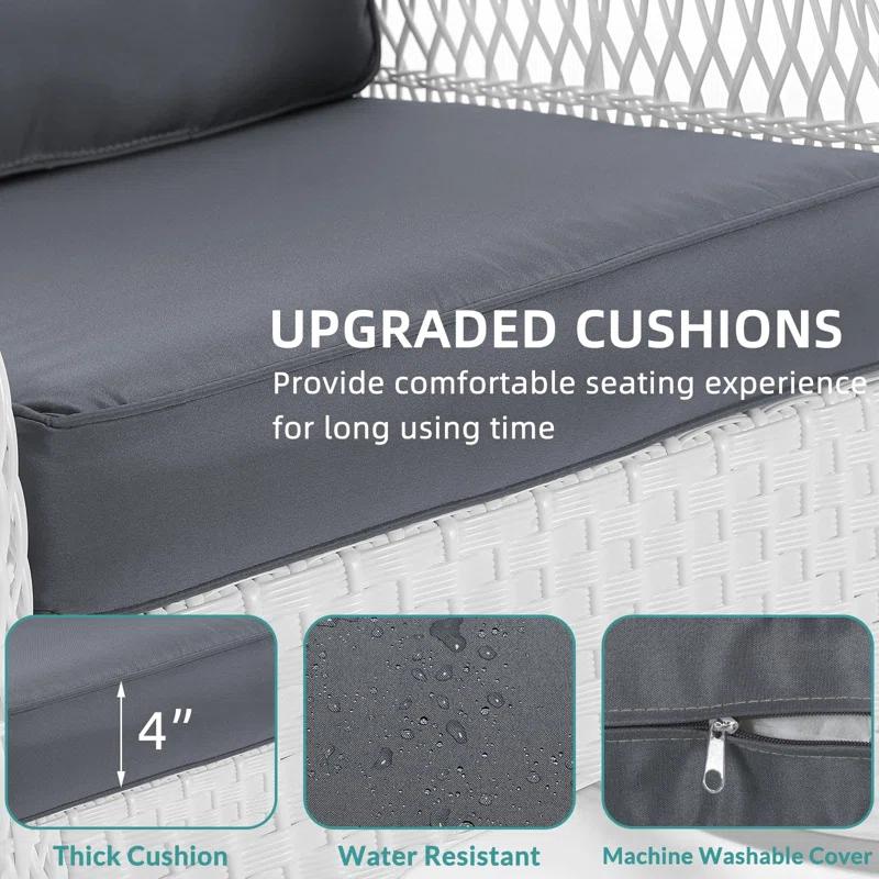 Highland Dunes Highland Dunes Outdoor Wicker Rocking Chair, Rattan Patio Rocker Chairs With Cushions And High Back, All-Weather Patio Wicker Chair With Safe Rocking Design For Garden Backyard Porch, White Wicker