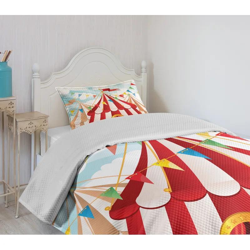 Ambesonne Ambesonne Circus Bedspread Set Circus Cloudy Sun Sky Blue White Red