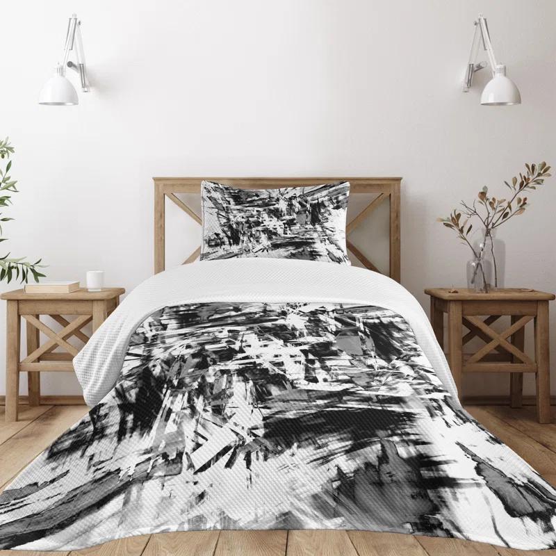 Ambesonne Ambesonne Black and White Bedspread Set Grunge Art White Black and Grey