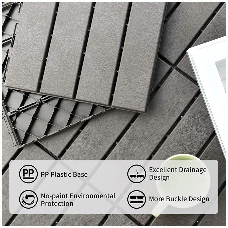 GROUPES Patio Interlocking Deck Tiles, 12"X12" Square Composite Decking Tiles, Four Slat Plastic Outdoor Flooring Tile All Weather For Balcony Porch Backyard, (Pack Of 9)