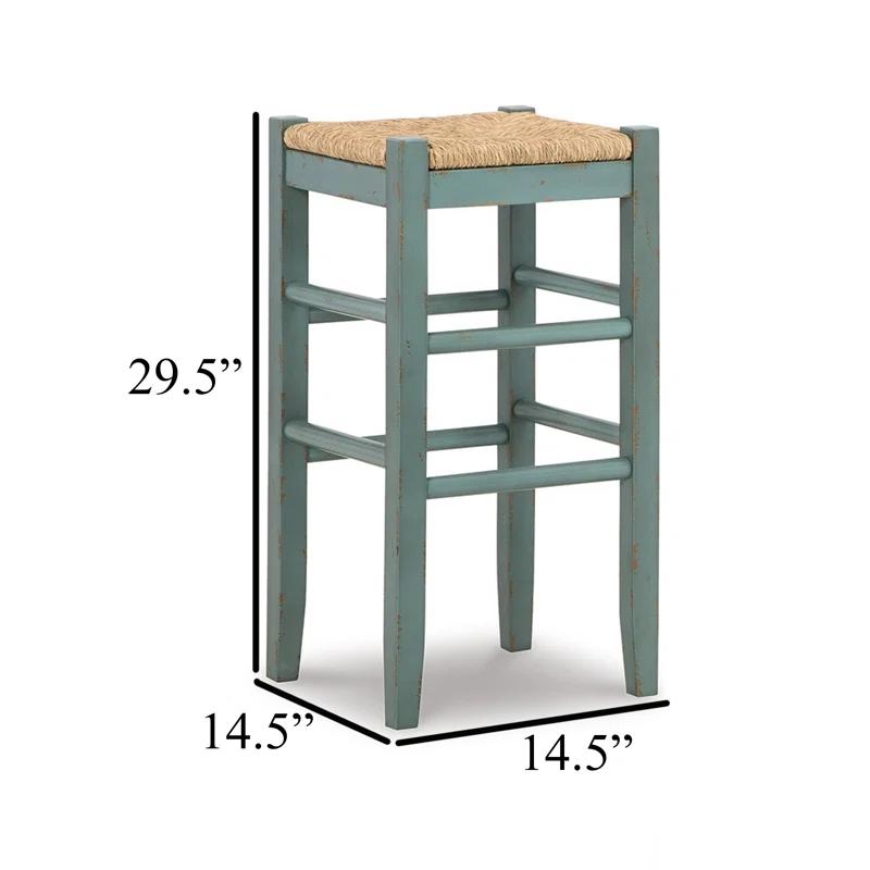 Benjara Anya Stool, Woven Seagrass Seat, Wood Frame (Set of 2)