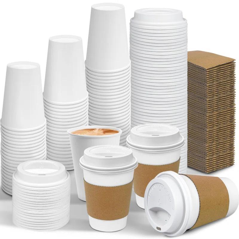 FAST APPLIANCES LLC Paper Cups,Cups,Disposable Cups 100 Pack 12 Oz Leak-Proof Coffee Cups With Lids And Sleeves Disposable Paper To Go Hot Coffee Cups For Home, Business, Office, Cafes And Parties