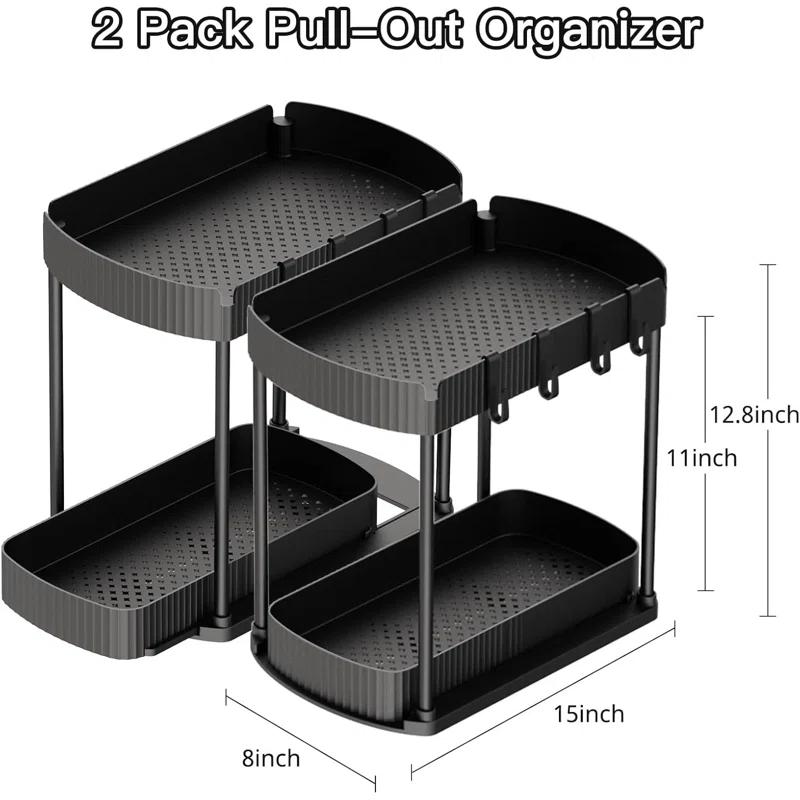 17 Stories 2 Pack Multi-Purpose Pull-Out Storage Organizers, Under Sink Organizers And Storage For Bathroom & Kitchen, Under Cabinet Organizers And Storage, 12.8 Inch, Black