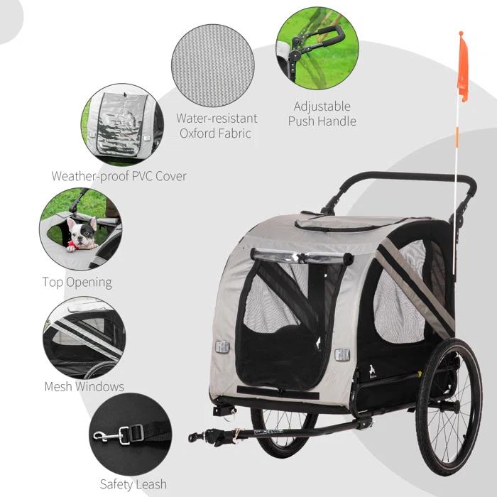 Aosom Foldable Pet Jogger Stroller with Detachable Carrier