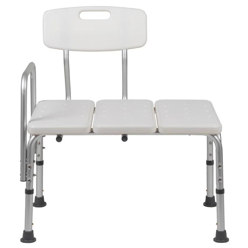 Flash Furniture DC-HY3510L-WH-GG Phoebe Aluminum Height Adjustable Medical Shower Transfer Bench