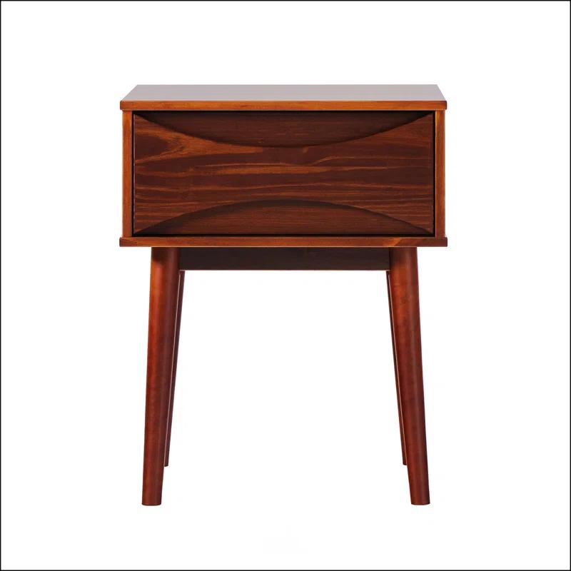 George Oliver Mid-Century Modern 1-Drawer Solid Wood Nightstand – Walnut