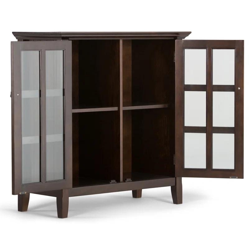 Simpli Home Acadian Solid Wood Shelf Storage Cabinet with Glass Doors and Adjustable Shelves