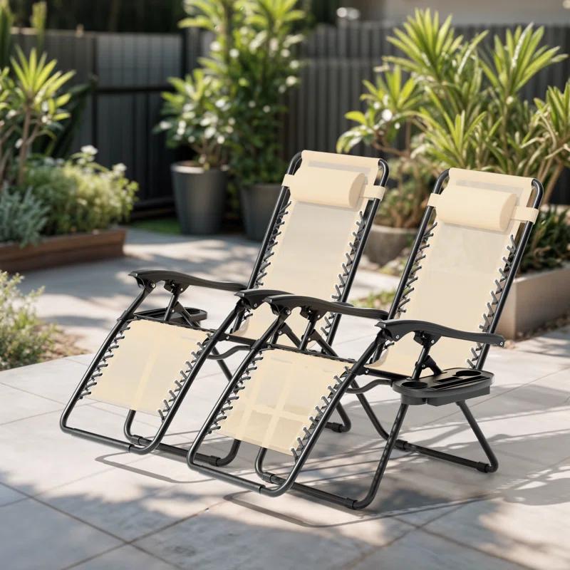 Arlmont & Co. Zero Gravity Chairs Recliners Outdoor Adjustable Foldable Reclining Lounge Chairs with Cup Holder & Reviews | Wayfair