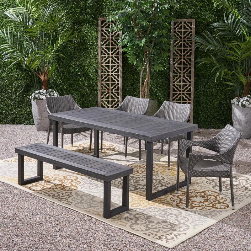 Williston Forge Rhinehart 6 - Person Acacia Wicker Patio Dining Set with Rectangular Table , Cushions Included