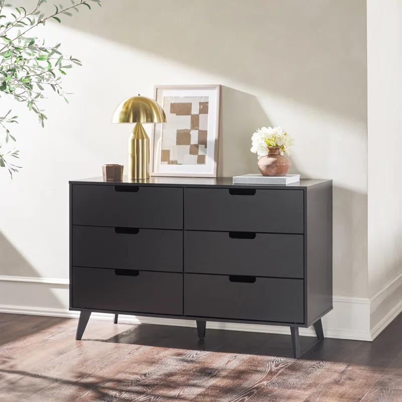 Walker Edison Simple Wood 6 Drawer Dresser with Cut Out Handles - Black