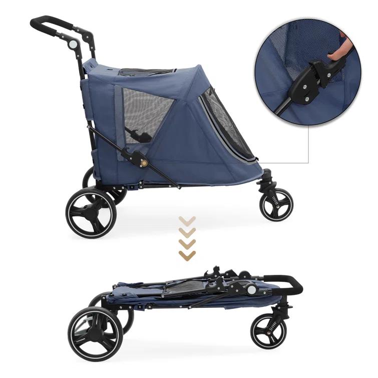 MoNiBloom Folding 3 Wheel Pet Stroller, Foldable Dog Jogger Stroller with Adjustable Handlebar and Mesh Window
