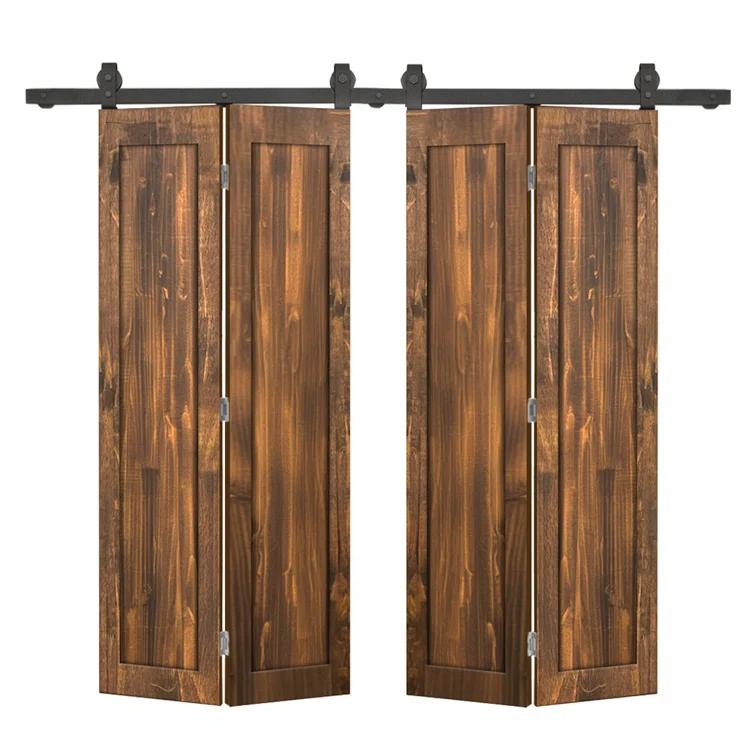 Calhome 1 Panel Shaker Pine Wood Double Bi-Fold Door with Sliding Barn Door Hardware Kit