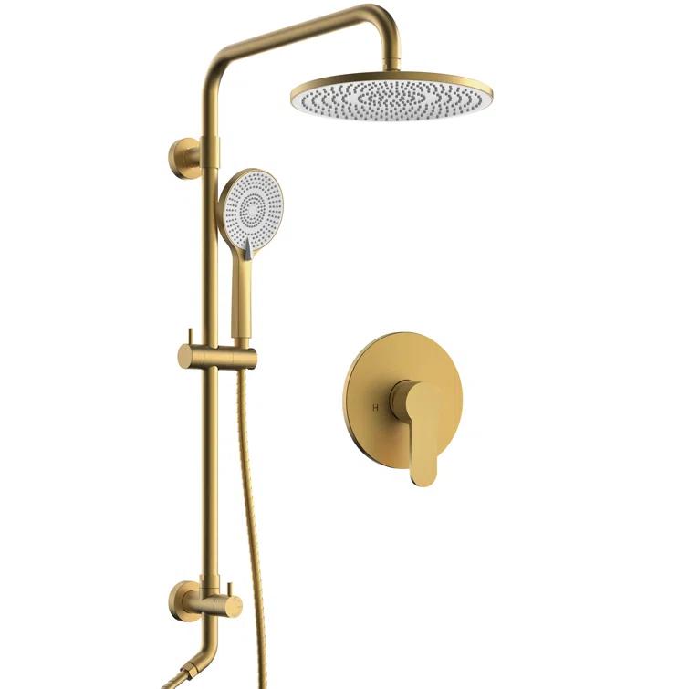 EVERSTEIN Wall Mount Pressure-Balanced Shower System,10"Rainfall Shower Head with Slider Bar Handheld Spray SFS-1098-GD10