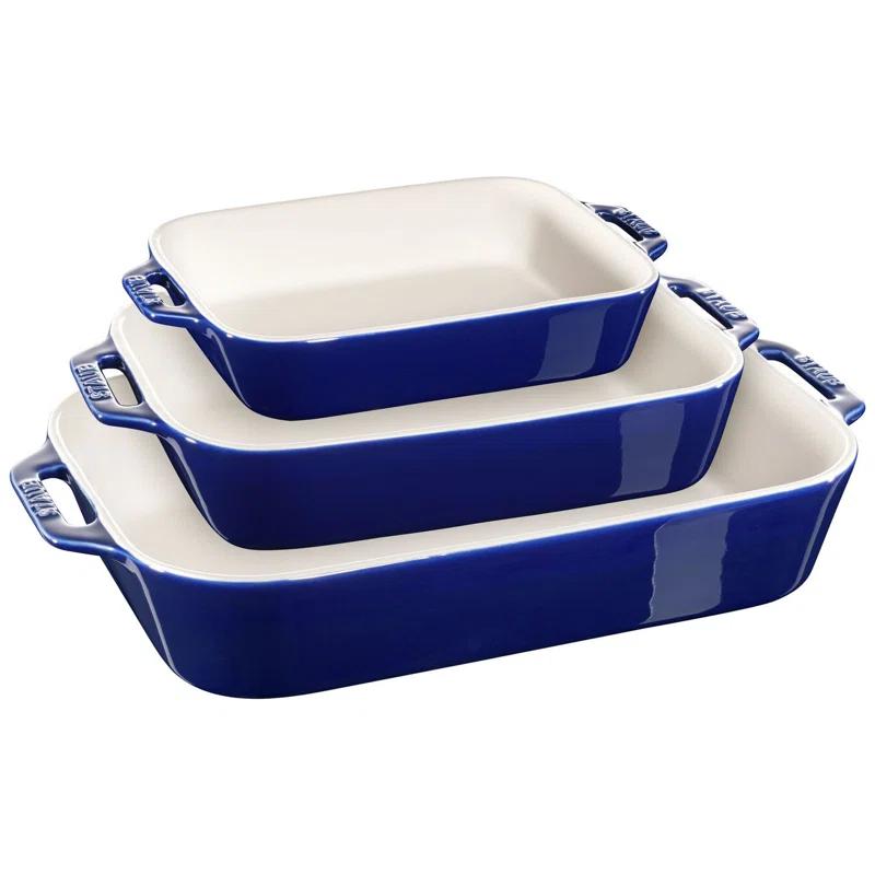 Staub Dark Blue Rectangular Bakers, Set of 3