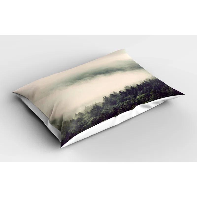 Ambesonne Ambesonne Fog Pillow Sham 2 Pack Evergreen Trees Mountain Slopes Dark Green