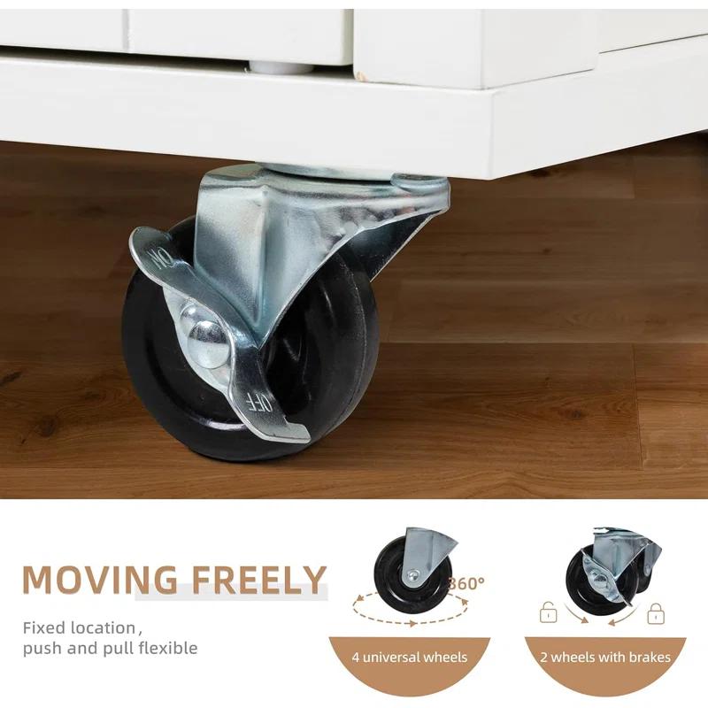 Anadea Kitchen Island Cart With Storage,Rolling Kitchen Island Side Table On Wheels With Worktop,Single Door Storage Cabinet And Drawer For Kitchen,Dinning Room